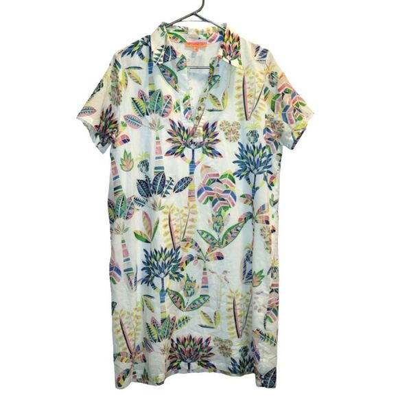 VILAGALLO Tropical Shirt Dress - Size 44 US 12 Palm Trees - Picture 1 of 9